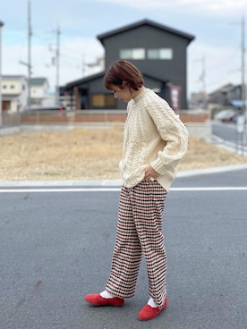 「ケーブルニット」｜「アイテム（スリッポン）」を使った、ａｙａさん（レディース・165cm）の冬コーディネート