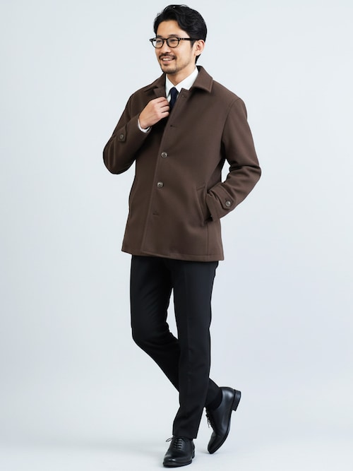 ts(s) チェックメルトンピーコート グレー×ブラウン×グリーン 名品 ts