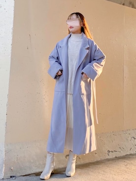「ブルーコーデ」｜「アイテム（チェスターコート）」を使った、ねこさん（レディース・158cm）の冬コーディネート