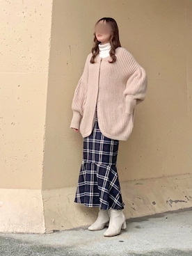「グレンチェック」｜「アイテム（ブーツ）」を使った、ねこさん（レディース・158cm）の冬コーディネート