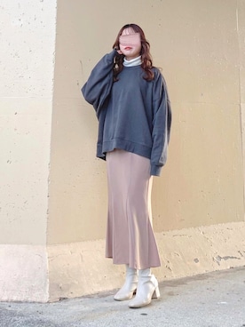 「LOWRYS FARM（ローリーズファーム）のストレッチヒールブーツ　851418（ブーツ）」を使った、ねこさん（レディース・158cm）の冬コーディネート