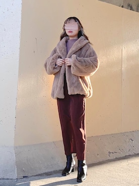 「ショールカラー」｜「アイテム（その他アウター）」を使った、ねこさん（レディース・158cm）の冬コーディネート