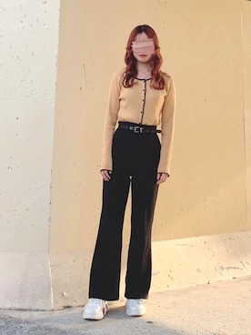 「LOWRYS FARM（ローリーズファーム）のカラーフレアパンツ  892044（その他パンツ）」を使った、ねこさん（レディース・158cm）の秋コーディネート