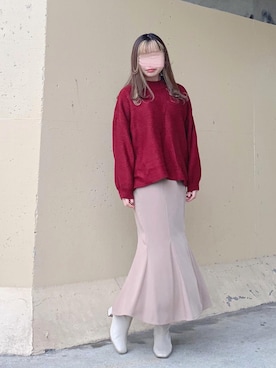 「LOWRYS FARM（ローリーズファーム）のストレッチヒールブーツ　851418（ブーツ）」を使った、ねこさん（レディース・158cm）の冬コーディネート