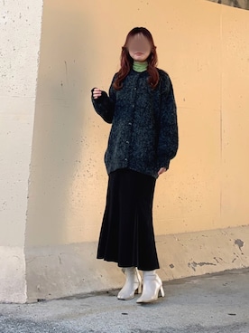 「モヘアカーディガン」｜「アイテム（ブーツ）」を使った、ねこさん（レディース・158cm）の春コーディネート