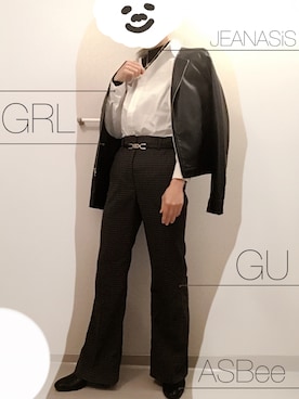 「GRL（グレイル）のアイテム（ライダースジャケット）」を使った、MIKEさん（レディース・151cm）の冬コーディネート