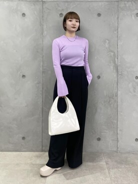 「リブニット」｜「アイテム（その他シューズ）」を使った、meigetsuさん（レディース・157cm）の夏コーディネート
