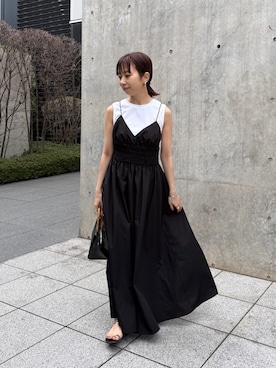「LOUNGEDRESS（ラウンジドレス）の【PUFRILL/パフリル】キャミワンピース（ワンピース、ブラック系）」を使った、IRIE REIKO🃏さん（レディース・154cm）の春コーディネート