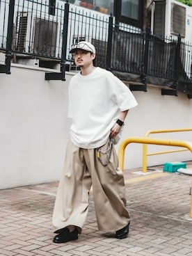 「Lui's（ルイス）のアイテム（スラックス）」を使った、Jamさん（メンズ・175cm）の春コーディネート