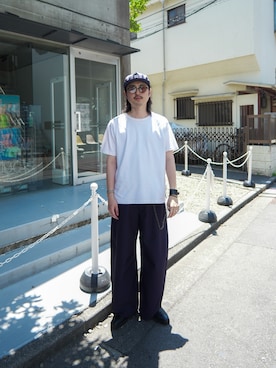 「Lui's（ルイス）のSHINE BASIC TEE（Tシャツ/カットソー）」を使った、Jamさん（メンズ・175cm・30代）の夏コーディネート