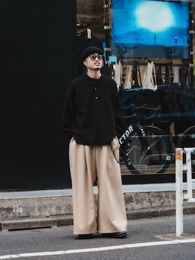 「Lui's（ルイス）のアイテム（スラックス）」を使った、Jamさん（メンズ・175cm）の春コーディネート