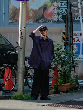 「ビッグシャツ」｜「アイテム（スラックス）」を使った、Jamさん（メンズ・175cm）の夏コーディネート