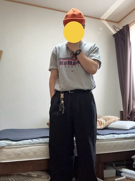「アイテム（ニットキャップ/ビーニー、オレンジ系）」を使った、ギバンさん（メンズ・162cm）の夏コーディネート