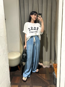 「RIVE DROITE（リヴドロワ）のアイテム（Tシャツ/カットソー）」を使った、miuさん（骨格ウェーブ・レディース・158cm）の夏コーディネート