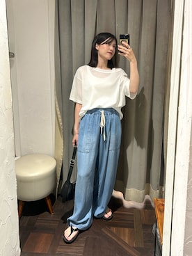 「RIVE DROITE（リヴドロワ）のアイテム（Tシャツ/カットソー）」を使った、miuさん（骨格ウェーブ・レディース・158cm）の夏コーディネート