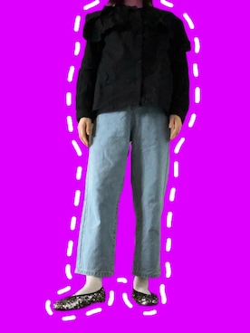 「Samansa Mos2 blue（サマンサモスモスブルー）の前後2wayラッフルフリルブラウス（シャツ/ブラウス、ブラック系）」を使った、みぃさん（レディース・159cm）の春コーディネート