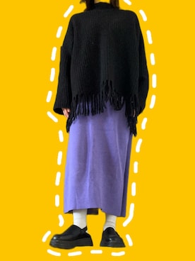 「AMERICAN HOLIC（アメリカンホリック）のフリンジニットプルオーバー（ニット/セーター、ブラック系）」を使った、みぃさん（レディース・159cm）の春コーディネート