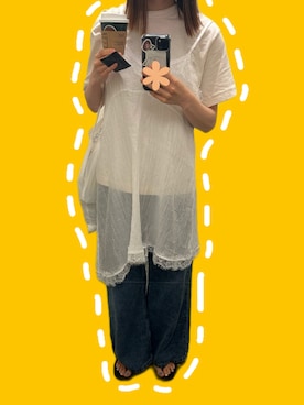 「AMERICAN HOLIC（アメリカンホリック）のDaily裾ラウンドカットチュニック①（T恤/上装、ベージュ系）」を使った、みぃさん（レディース・159cm）の春コーディネート