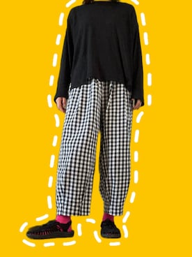「coca（coca）（コカ）のシアージョーゼット長袖トップス（T恤/上装、ブラック系）」を使った、みぃさん（レディース・159cm）の春コーディネート