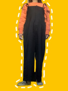 「me+em select（ミームセレクト）の※※【 新色追加／２４色展開 】クルーネックもちもちカラーニットプルオーバー（ニット/セーター、オレンジ系）」を使った、みぃさん（レディース・159cm）の春コーディネート