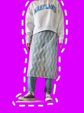 「coca（coca）（コカ）のポリエステルコットン裏起毛フロッキークロップドスウェット（スウェット、ベージュ系）」を使った、みぃさん（レディース・159cm）の春コーディネート