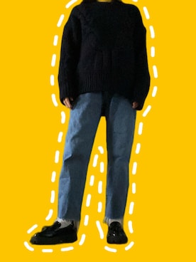 「AMERICAN HOLIC（アメリカンホリック）のフロントケーブルニットプルオーバー（ニット/セーター、ブルー系）」を使った、みぃさん（レディース・159cm）の春コーディネート