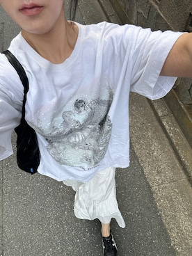 「VINTAGE（ヴィンテージ）のアイテム（Tシャツ/カットソー、ホワイト系）」を使った、kayouさん（レディース・160cm）の春コーディネート