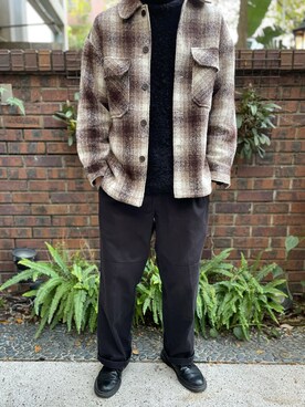 「GU（ジーユー）のアイテム（シャツ/ブラウス、ブラウン系）」を使った、Kaku wearさん（メンズ・176cm）の冬コーディネート