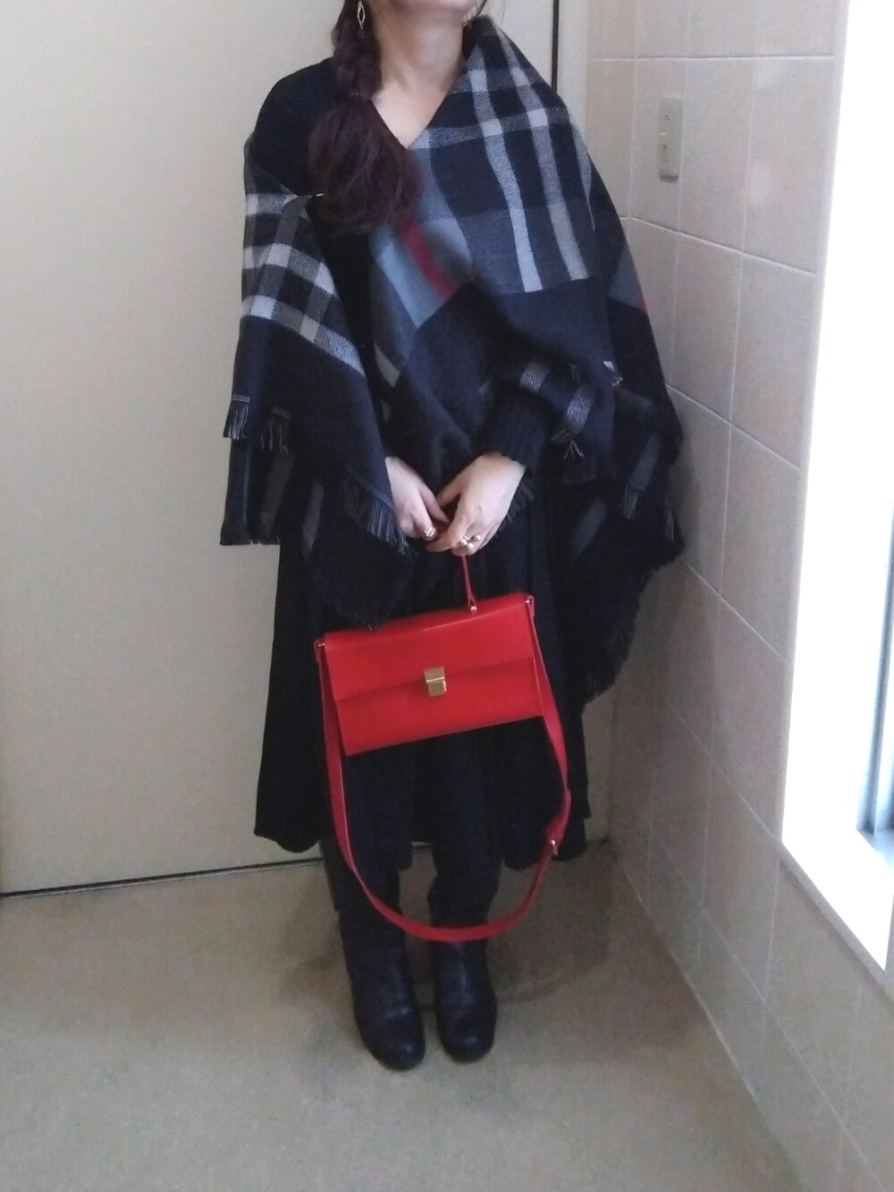 美品　RED VALENTINO 2way チェック柄ポンチョ ウール org.jpg