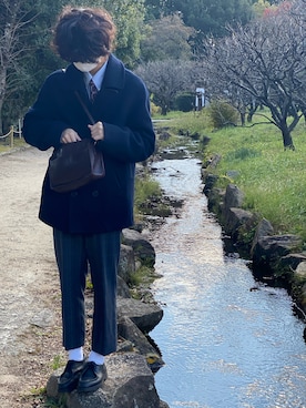 「no brand（ノーブランド）のアイテム（ピーコート）」を使った、KOTAさん（メンズ・182cm）の冬コーディネート