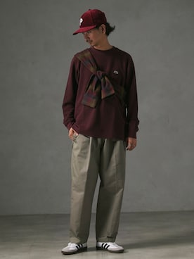 「LACOSTE」｜「アイテム（帽子）」を使った、enoさん（メンズ・174cm）の秋コーディネート