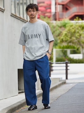 「ARMY TWILL（アーミーツイル）のアイテム（トップス）」を使った、enoさん（メンズ・174cm）の夏コーディネート