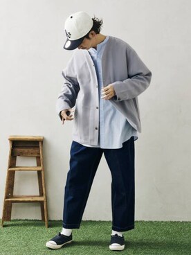 「ワイドシルエット」｜「アイテム（キャップ）」を使った、enoさん（メンズ・174cm）の冬コーディネート