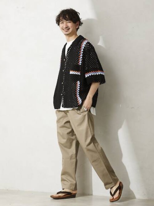 追加》CALIFORNIA クロシェアミ 半袖ニットシャツ'LINE'（シャツ