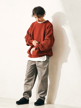 メンズのニット セーター ピンク 桃色系 コーディネート Zozotown