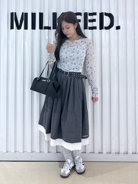 「MILKFED.（ミルクフェド）のアイテム」を使った、石田 莉央さん（レディース・161cm）の夏コーディネート