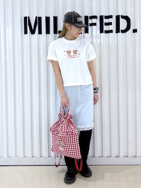 「MILKFED.（ミルクフェド）のアイテム」を使った、石田 莉央さん（レディース・161cm）の春コーディネート