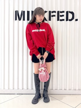 「アイテム（お弁当箱）」を使った、石田 莉央さん（レディース・161cm）の夏コーディネート