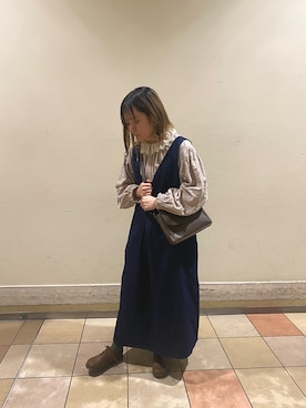 「春服デビュー宣言」｜「アイテム（ジャンパースカート）」を使った、えりさん（レディース・154cm）の春コーディネート