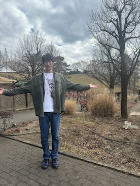 「GILDAN（ギルダン）のアイテム」を使った、daikikunさん（メンズ・188cm）の冬コーディネート