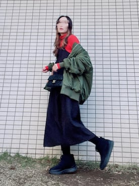 「キャミワンピ」｜「アイテム（MA-1）」を使った、chan-miさん（レディース・163cm）の冬コーディネート