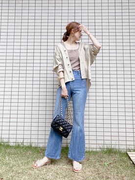 「フレアデニム」｜「アイテム（ノーカラージャケット）」を使った、chan-miさん（レディース・163cm）の夏コーディネート
