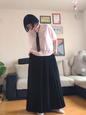 「GU（ジーユー）のアイテム（Tシャツ/カットソー、ピンク系）」を使った、ＴＡＢＡ 152センチさん（レディース・152cm）の春コーディネート
