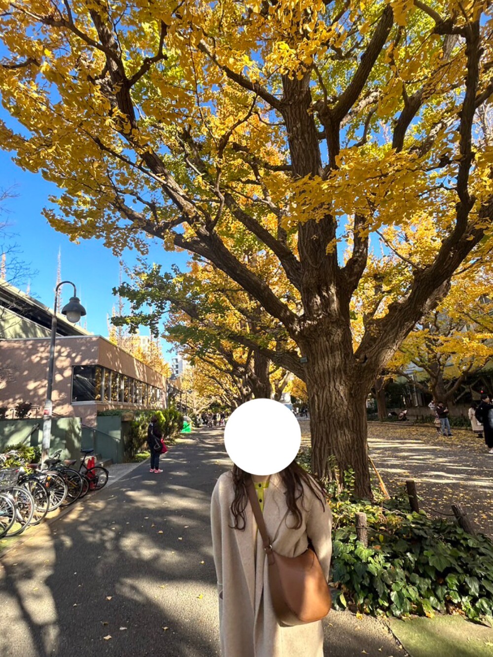 「紅葉、スニーカーコーデ、ユニクロ」｜「TODAYFULのウールオーバーコート（チェスターコート、ホワイト系）」を使った、namiさん（レディース・160cm）の冬コーディネートの1枚目の写真
