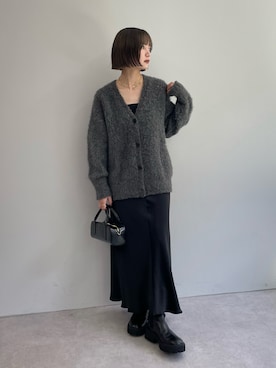 「レザー」｜「アイテム（ニット/セーター）」を使った、Ranaさん（レディース・159cm）の秋コーディネート