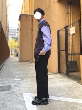 「ニットベスト」｜「アイテム（その他アウター）」を使った、たかさん（メンズ・168cm）の秋コーディネート