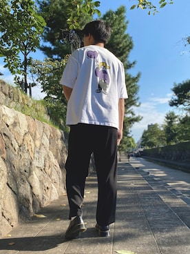 「HARE（ハレ）のトロミトラウザー(HARE)（スラックス、ブラック系）」を使った、たかさん（メンズ・168cm）の秋コーディネート