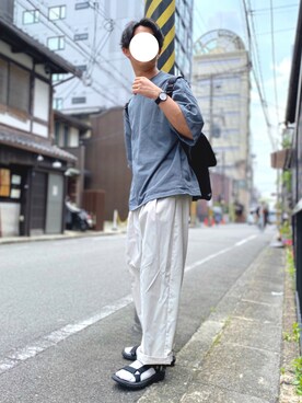 「remer（リメール）のloose basic Tee/ルーズベーシックT（Tシャツ/カットソー、グレー系）」を使った、たかさん（メンズ・168cm）の夏コーディネート