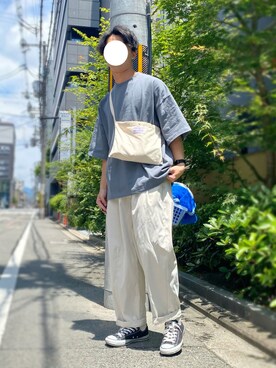 「remer（リメール）のloose basic Tee/ルーズベーシックT（Tシャツ/カットソー、グレー系）」を使った、たかさん（メンズ・168cm）の夏コーディネート