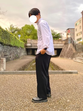 「GLOBAL WORK（グローバルワーク）のオックスフォードボタンダウンシャツ【汚れが落ちやすい】/886418（シャツ/ブラウス、ホワイト系）」を使った、たかさん（メンズ・168cm）の秋コーディネート